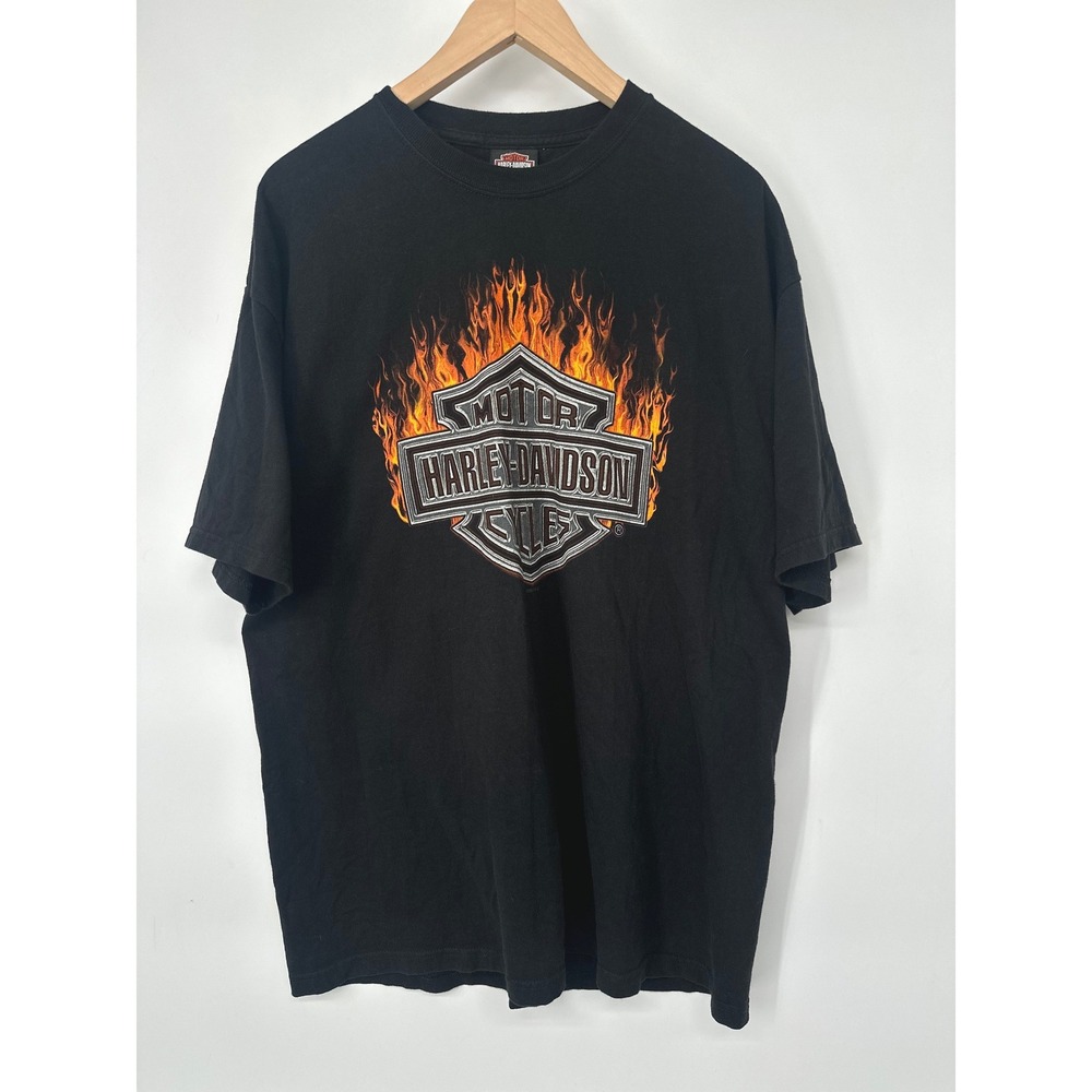 Harley Davidson T Shirt Men XL Black Flame Graphic Laugerman's York PA Made USA